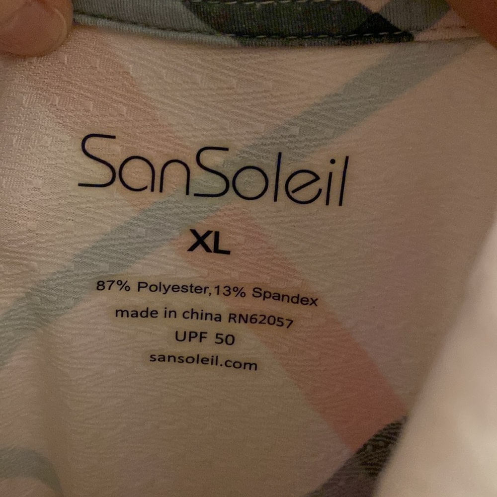 SAN SOLEIL UPF 50 long sleeved top shirt. Fun pink and gray diagonal plaid. - Picture 6 of 10